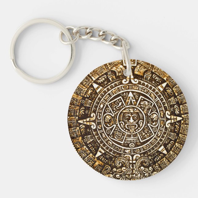 Gold Metallic Look Aztec Calender Key Chain (Front)