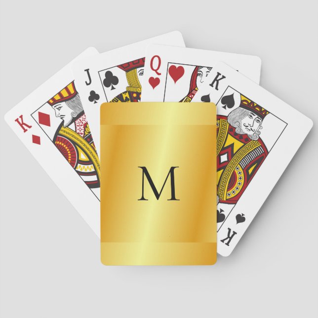 Gold Metallic Look Template Monogram Name Modern Playing Cards (Back)