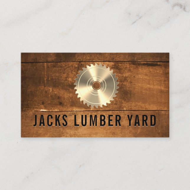 Gold Metallic Lumber Saw | Wood Panel Business Card (Front)