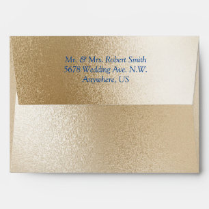 Gold Metallic Modern Elegant Blue Chic Wedding Envelope
