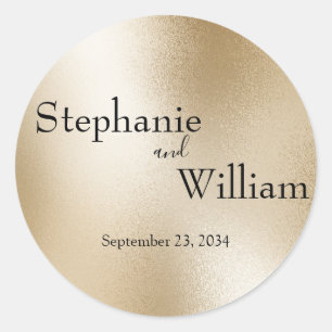 Gold Metallic Modern Elegant Wedding Classic Round Sticker
