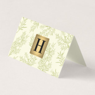 Gold Metallic Monogram Juniper Branch Business Card