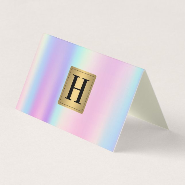 Gold Metallic Monogram | Rainbow Metallic Blend Business Card (Front)