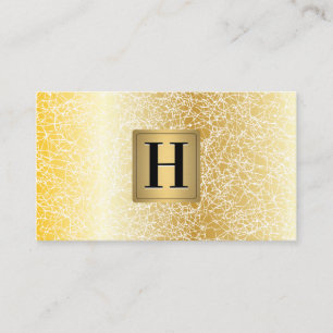Gold Metallic Monogram   White Gold Texture Business Card