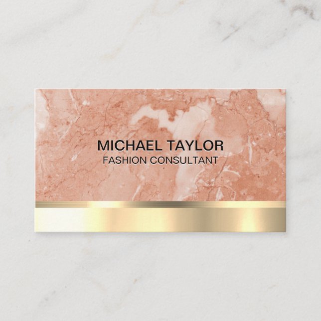Gold Metallic | Orange Marble Business Card (Front)