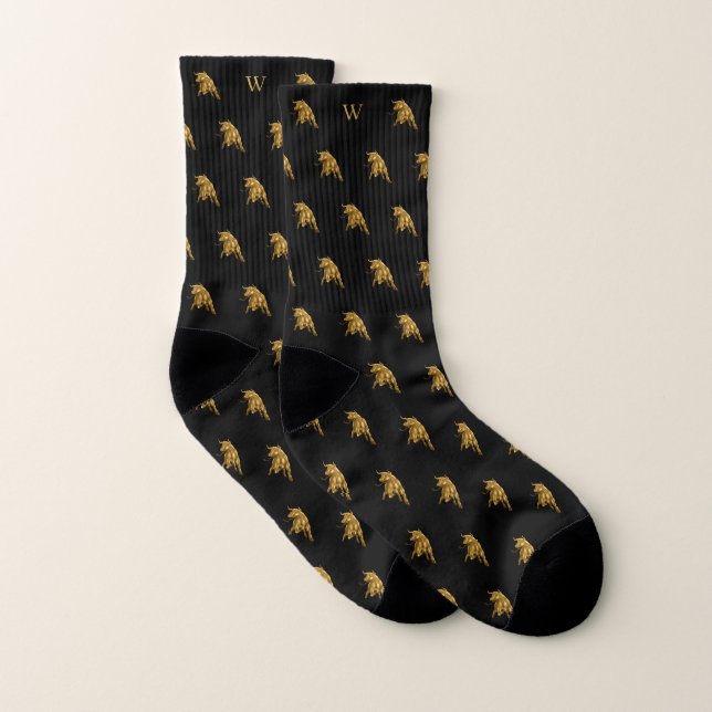 Gold Metallic Ox Bull Monogrammed Initials Black Socks (Pair)