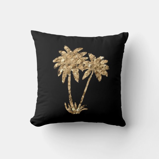 Gold Metallic Palm Trees on Black Cushion (Front)