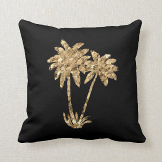 Gold Metallic Palm Trees on Black Cushion