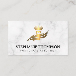Gold Metallic Pillar and Feather Logo Law Appointment Card