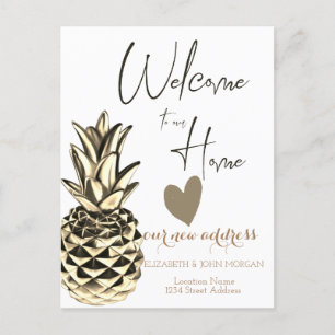 Gold Metallic Pineapple,Heart New Address Announcement Postcard