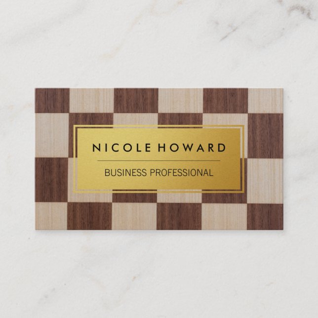 Gold Metallic Plate | Chequered Pattern Business Card (Front)
