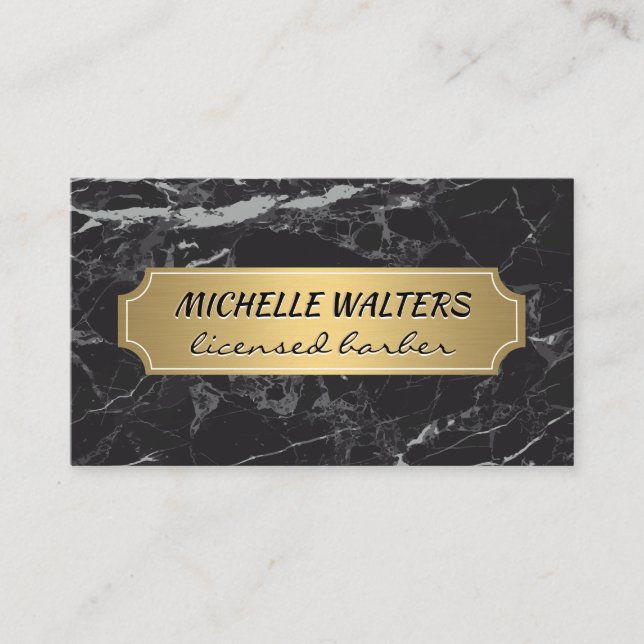 Gold Metallic Plated Banner | Black Marble Business Card (Front)