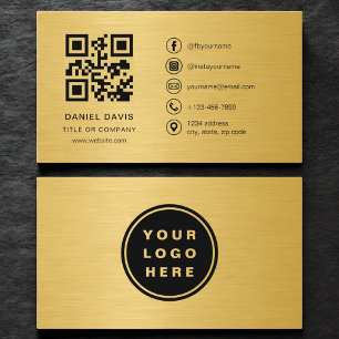 Gold Metallic Professional Company Logo QR Code Business Card