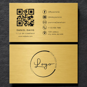 Gold Metallic Professional Company Logo QR Code Business Card