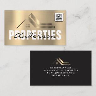 Gold Metallic Real Estate Logo QR code Business Card