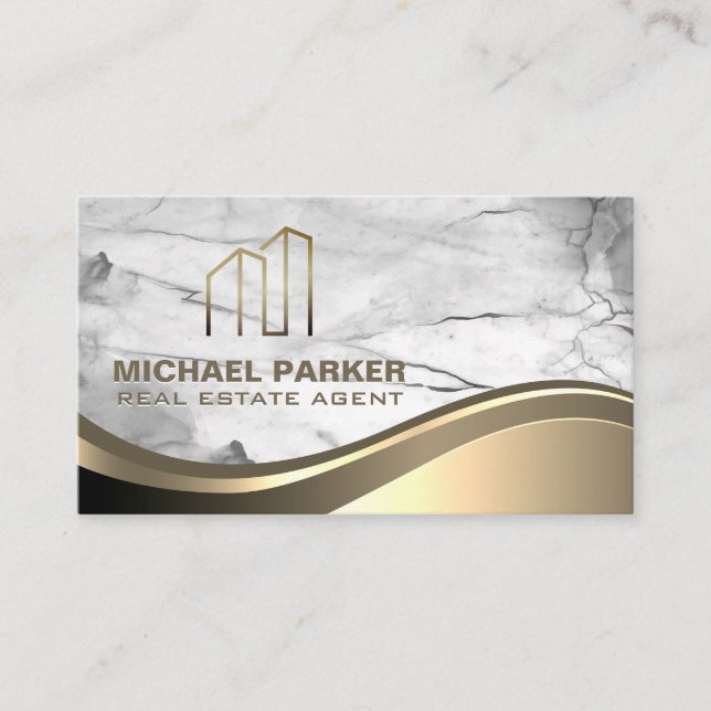 Gold Metallic Real Estate | Marble Stone Business Card (Front)