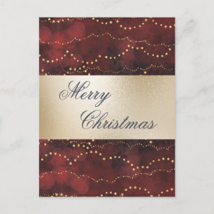 Gold Metallic Red Elegant Merry Christmas  Holiday Postcard