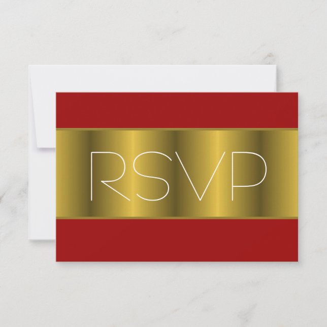 Gold Metallic Red RSVP Card (Front)