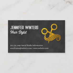 Gold Metallic Scissors and Hair Logo Business Card