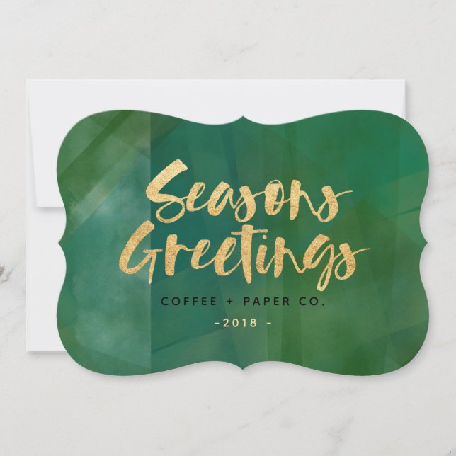 Gold metallic seasons greetings corporate holiday card (Front)