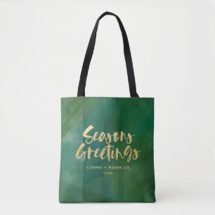 Gold metallic seasons greetings corporate tote bag