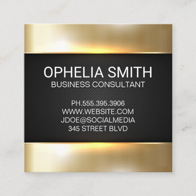 Gold Metallic Shine | Minimalist | Perforated Mesh Square Business Card (Front)