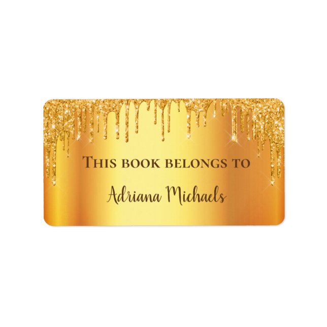 Gold metallic shiny glam glitter bookplate label (Front)