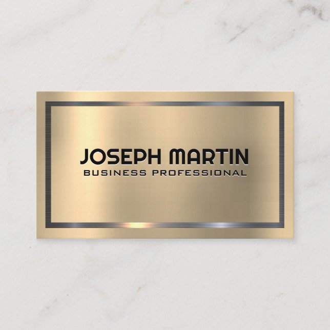 Gold Metallic | Silver Frame Business Card (Front)