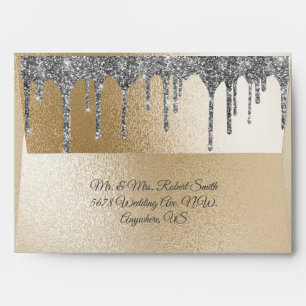 Gold Metallic Silver Glitter Drip Elegant Wedding Envelope