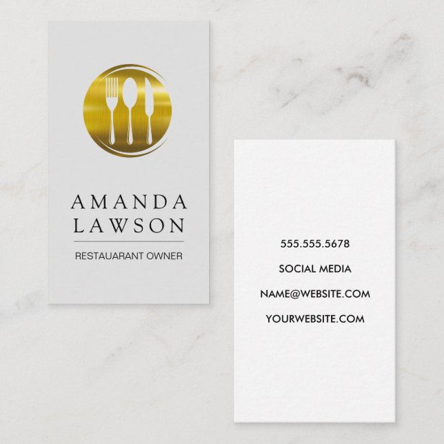Gold Metallic Silverware Logo Appointment Card (Front/Back)