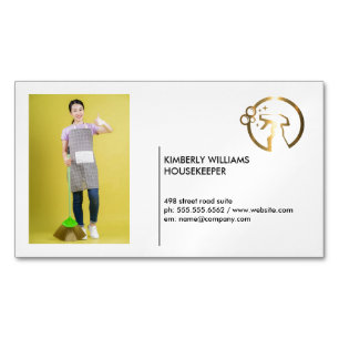 Gold Metallic Spray Bottle Maid Add Custom Pic Magnetic Business Card