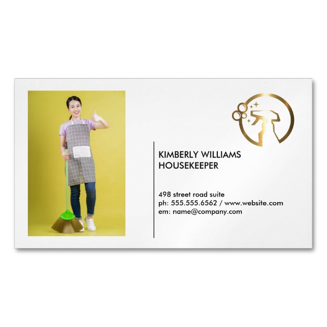 Gold Metallic Spray Bottle | Maid | Add Custom Pic Magnetic Business Card (Front)