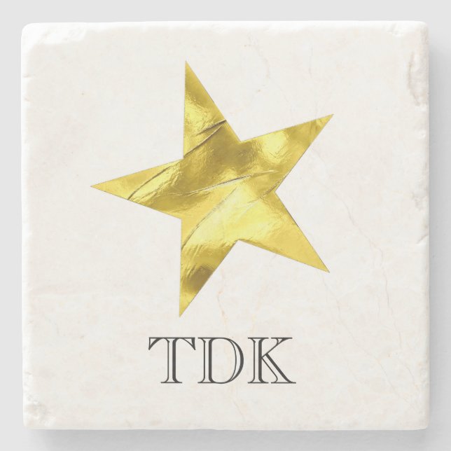 Gold metallic star stylish personalised custom stone coaster (Front)