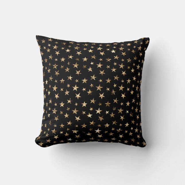 Gold Metallic Stars on Black Cushion (Front)