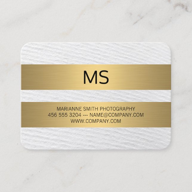 Gold Metallic Stripes / Monogram / Texture Business Card (Front)