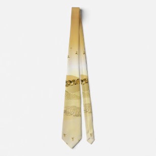 Gold Metallic Sunset Mountain Reflection In Water Tie