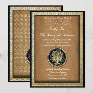 Gold Metallic Swirl Tree Gold Border Wedding Invitation