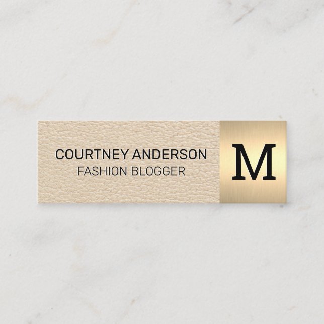 Gold Metallic Trim | Luxury Leather | Monogram Mini Business Card (Front)