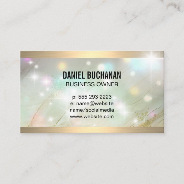 Gold Metallic Trim | Marble | Glow Business Card (Front)