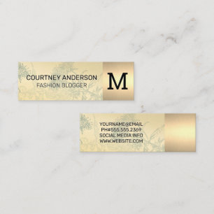 Gold Metallic Trim   Plant Background   Monogram Mini Business Card