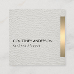 Gold Metallic Trim White Leather Square Business Card