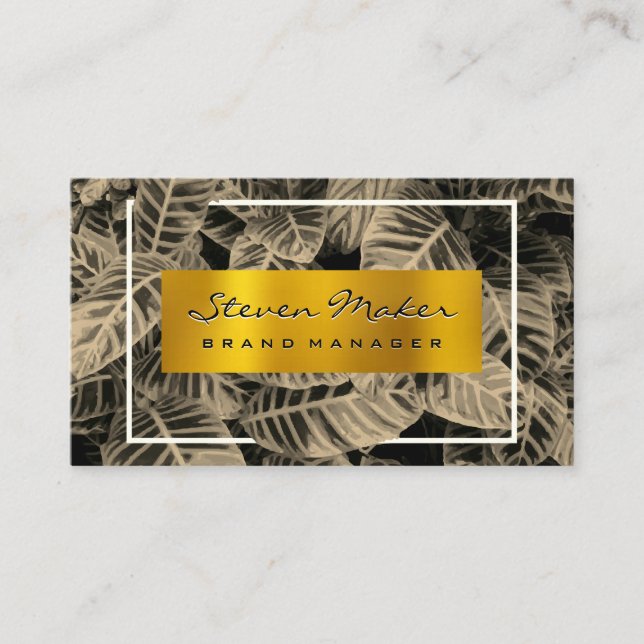 Gold Metallic | Tropical Leaves Background Business Card (Front)