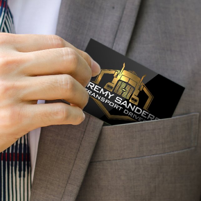 Gold Metallic Truck Logo | Black Gloss Business Card (Creator Uploaded)