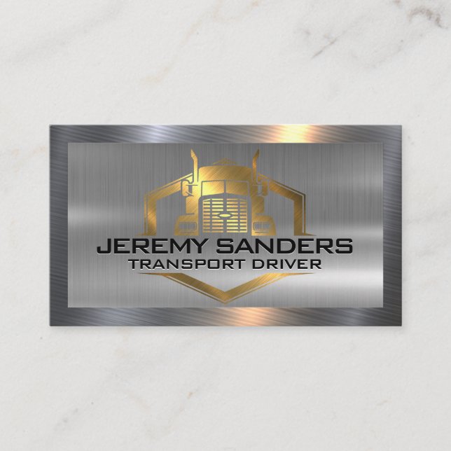 Gold Metallic Truck Logo | Metal Border Business Card (Front)