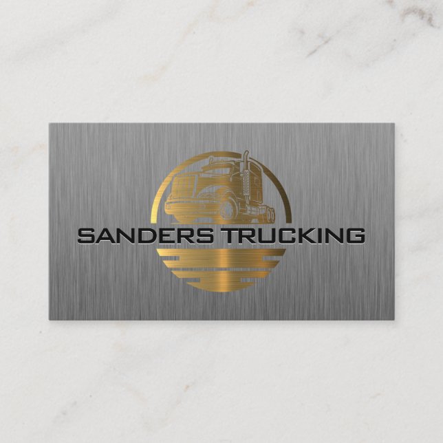 Gold Metallic Truck Logo | Steel Brushed Business Business Card (Front)