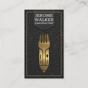Gold Metallic Utensils Logo Leather Business Card