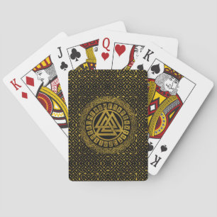 Gold  Metallic Valknut Symbol on Celtic Pattern Playing Cards