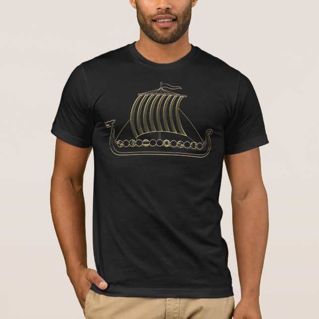 Gold Metallic Viking Longboat Tshirt (Front)