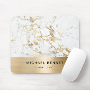 Gold Metallic White Marble Consultant Business Mouse Pad