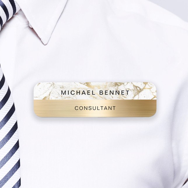 Gold Metallic White Marble Consultant Business Name Tag (Gold Metallic White Marble Consultant Business Name Tag)